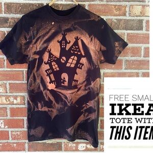 Haunted House; Bleached T-Shirt with FREE SMALL IKEA TOTE; T-Shirt: Size S
